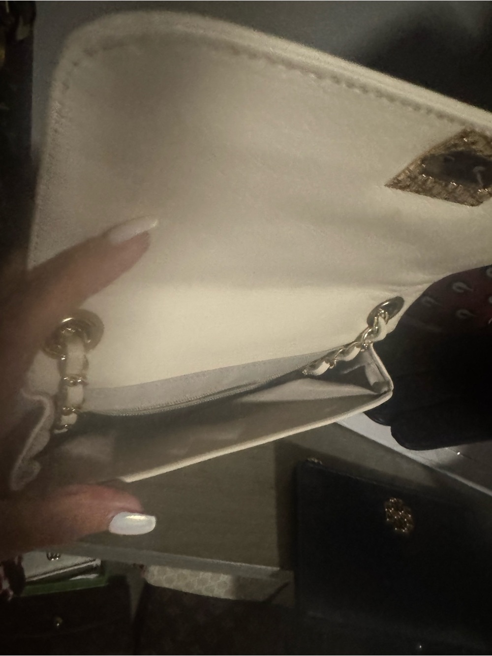 Valentino Cream Leather Crossbody with Gold Chain